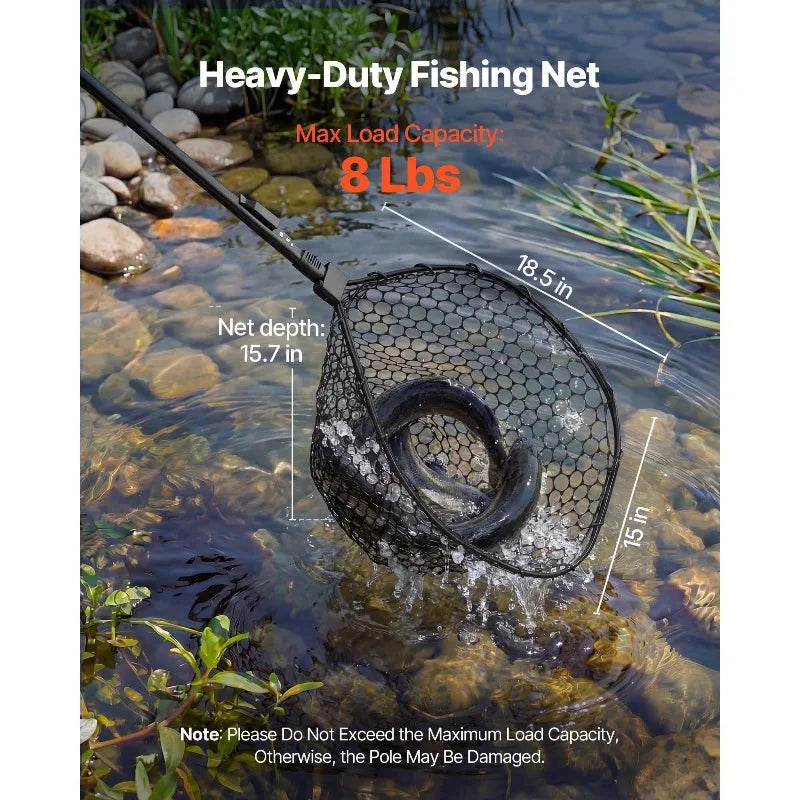 143cm/56.3in fishing net, foldable landing net with telescopic handle, lightweight and sturdy 6063 aluminum fishing gear, fishing net with anti slip telescopic rod handle, foldable fishing net, soft silicone fish friendly net