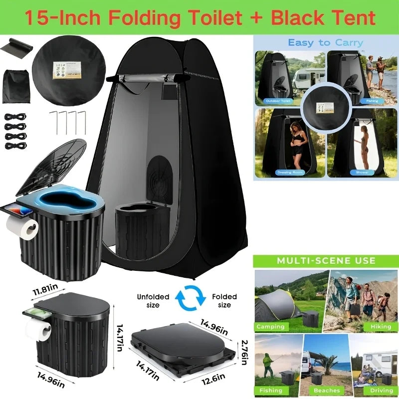 Portable Toilet and Privacy Tent for Adults, Pop Up Potty Tents Outdoor Portable Toilet for Camping with 12 Toilet Bags, Pop-up Tent for Toilet, Travel, Changing