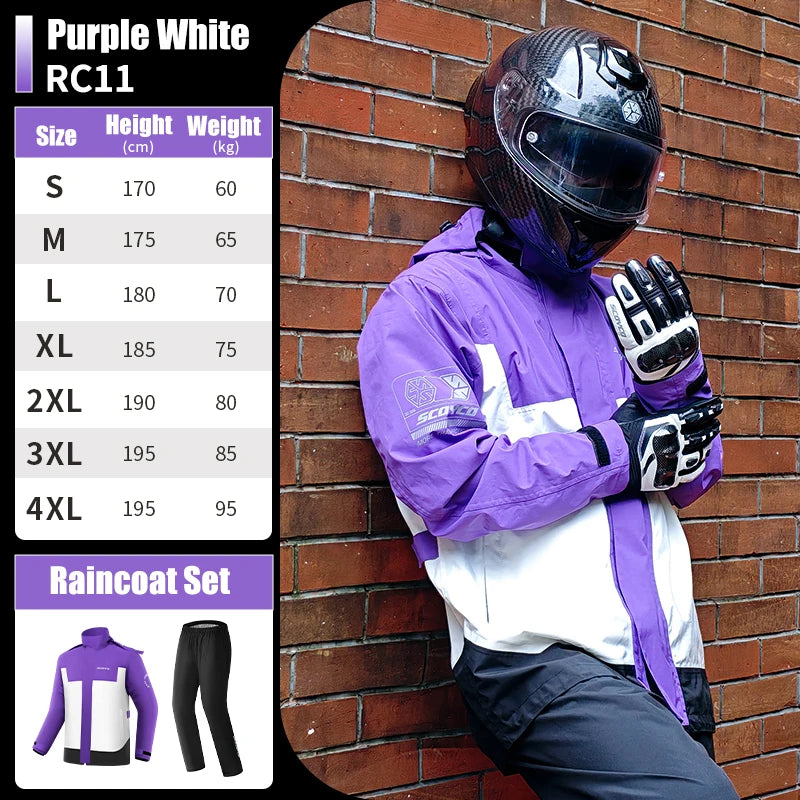 SCOYCO Motorcycle Raincoat Suit Men Rainstorm Prevention Split Rain Jacket Pants Camping Hiking Fishing Motorbike Rider Raincoat