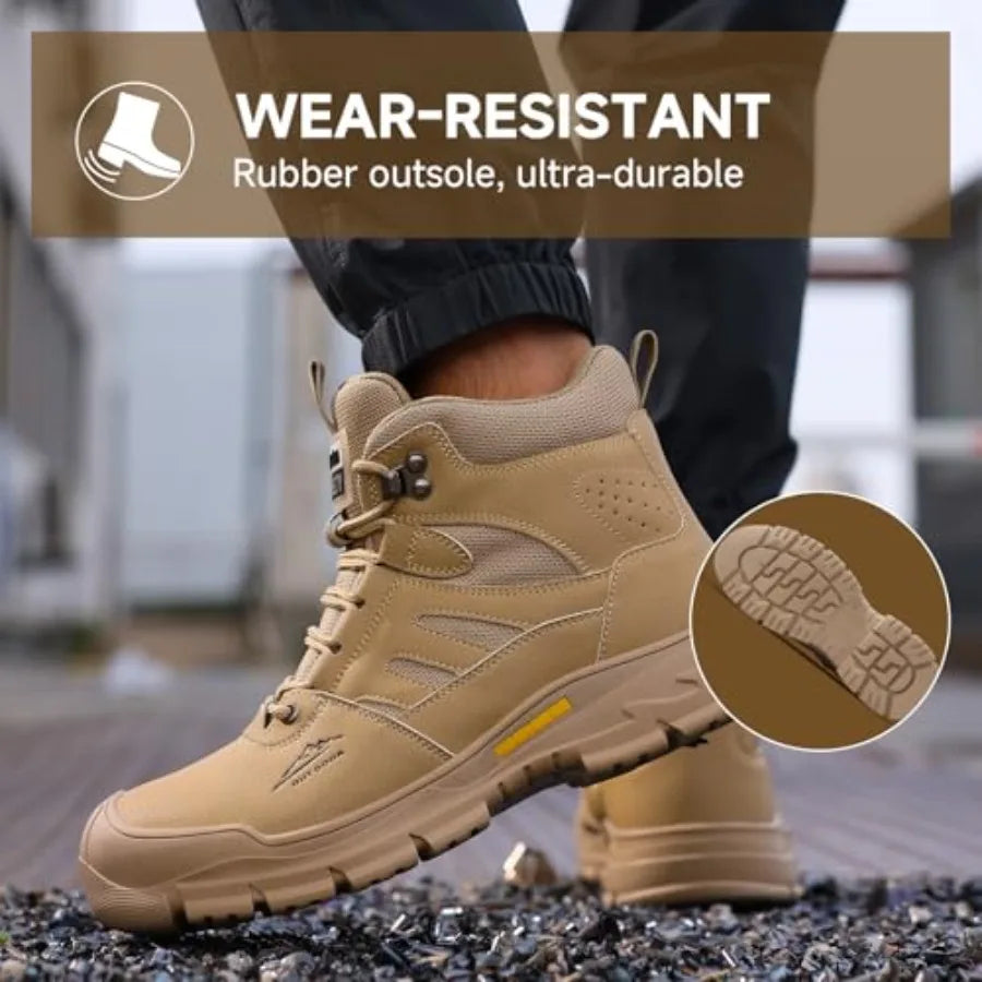 Steel Toe Boots for Men Indestructible High Top Work Shoes for Men Comfortable Safety Shoes Puncture Proof Hiking Construction