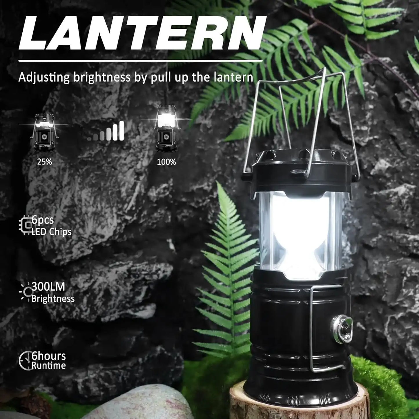 Portable Foldable LED Camping Lamp, Solar Self-Charging Waterproof, Outdoor Hiking, Home Power Outage Emergency Lighting