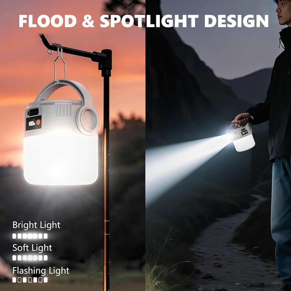 1/2Pcs Solar Camping Lights Outdoor Waterproof Multifunctional Tent Flashlight USB And Solar Charge Atmosphere Light with Hook