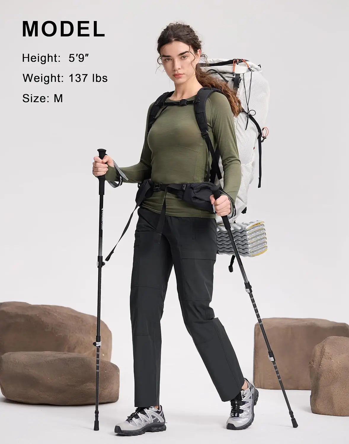 Pioneer Camp Women's Cargo Hiking Pants Packable Ultra-Light UPF100 Stretch Work Travel Pants with 4 Pockets Trail Outdoor