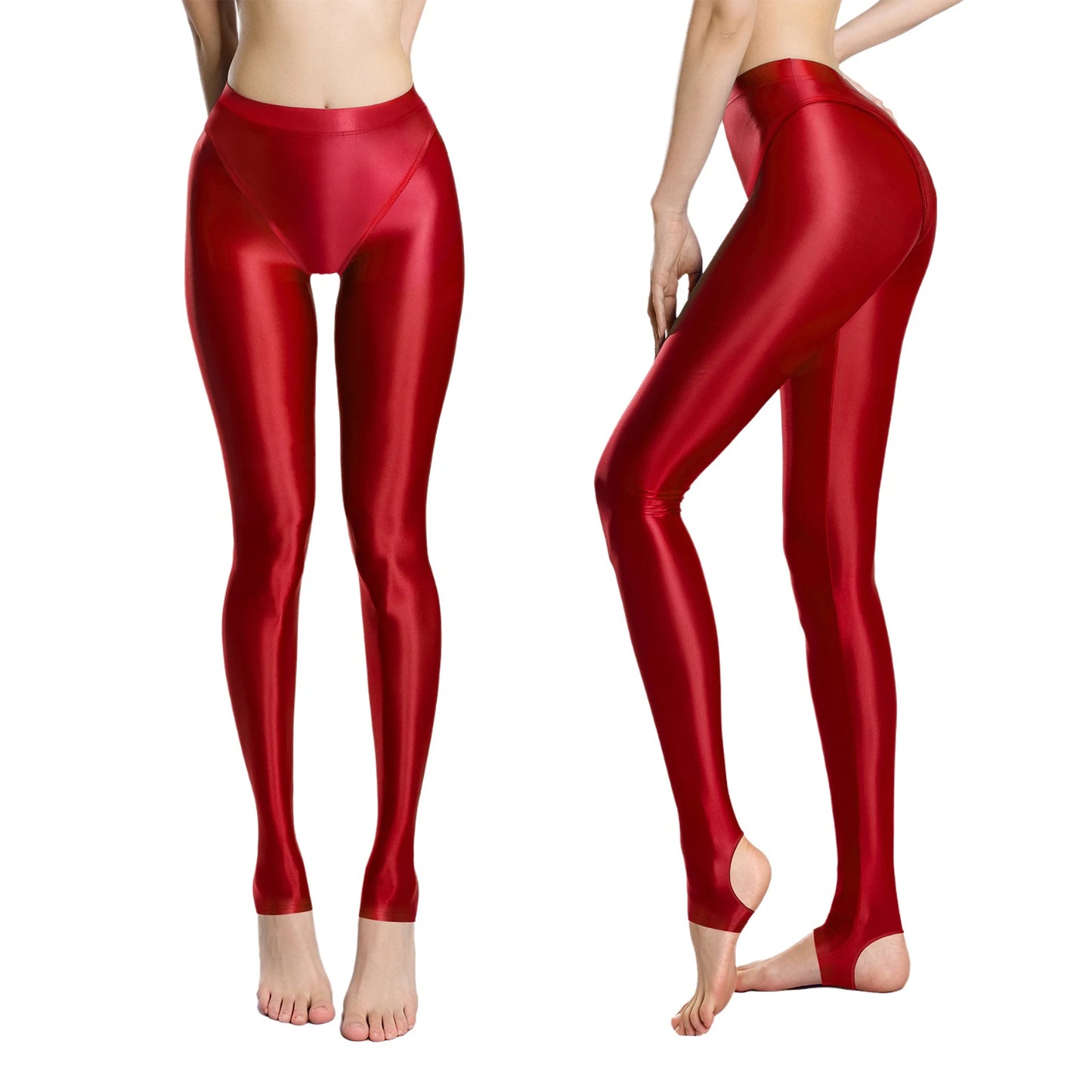 Women Glossy Stretchy Stirrup Leggings Skinny Rolling Up High Waist Slim Fit Tights for Fitness Gym Yoga Sports Control Pants