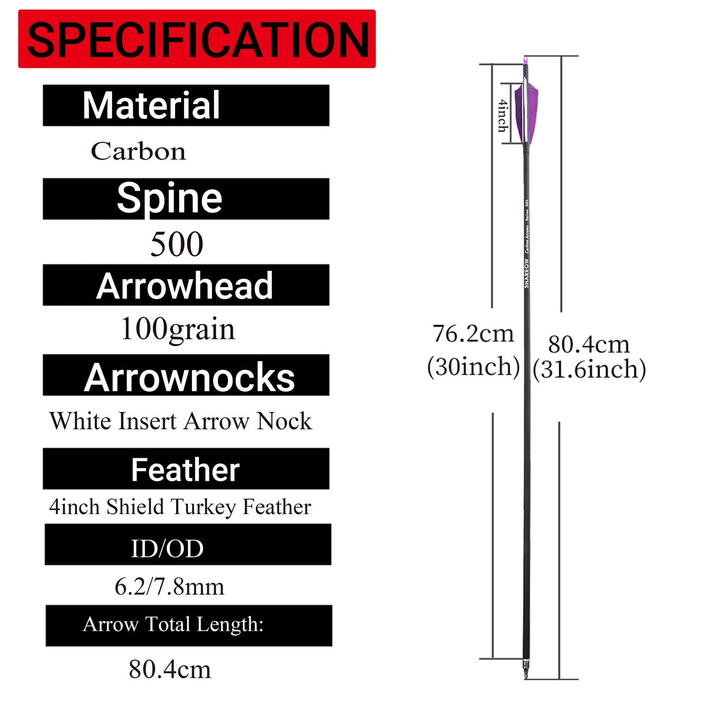 12pcs Mixed Carbon Arrows 4inch Turkey Feather Spine 500 ID6.2mm OD7.8mm Shaft 100 Gr Arrowheads Bow Hunting Shooting Acc