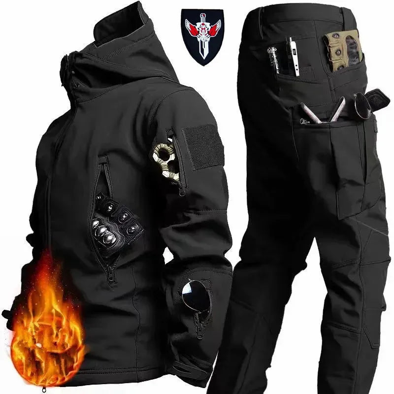 6XL TAD Tactical Men Hunting Hiking Fishing Explore Clothes Suit Camouflage Shark Skin Hunting Waterproof Hooded Jacket+Pants
