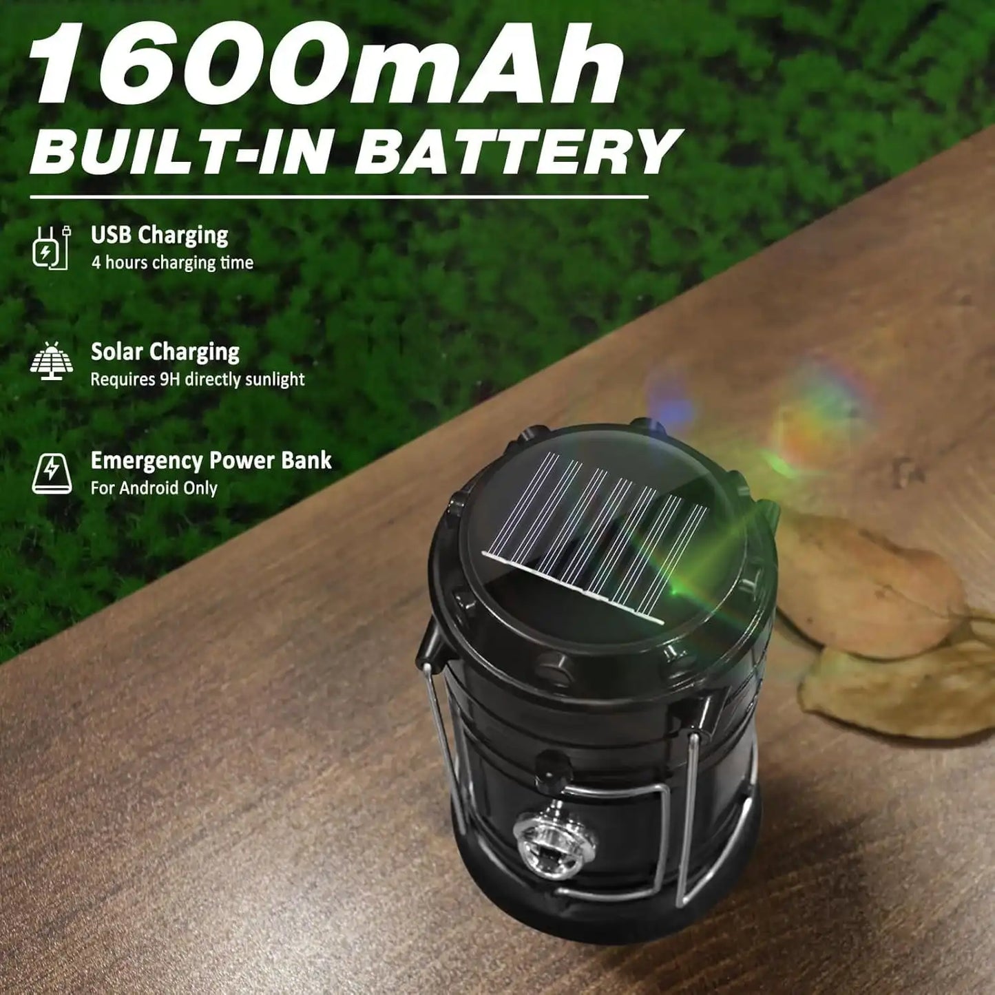 Portable Foldable LED Camping Lamp, Solar Self-Charging Waterproof, Outdoor Hiking, Home Power Outage Emergency Lighting