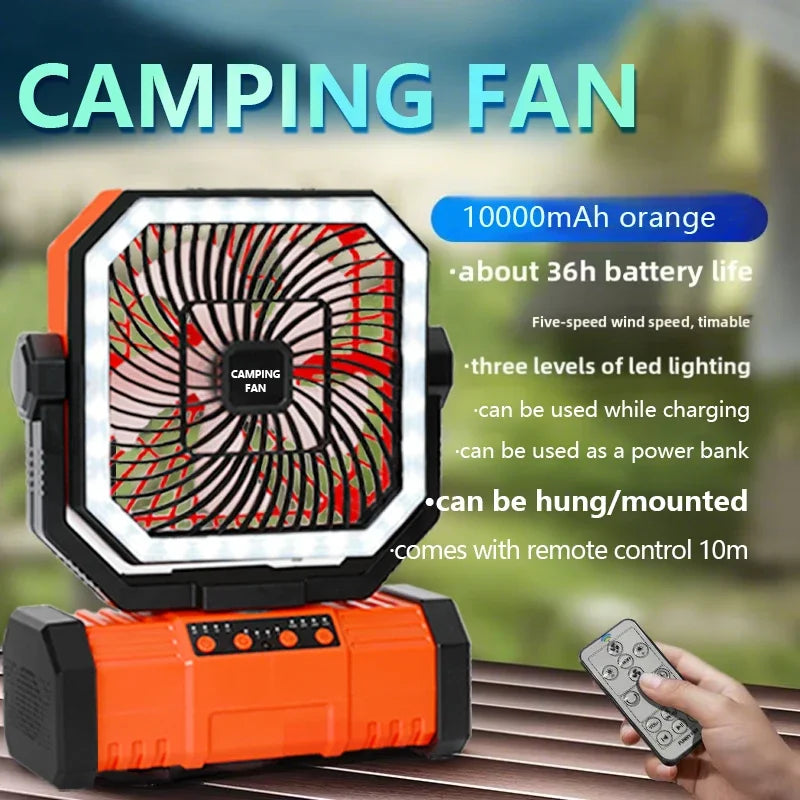 2025New Outdoor Camping Fan with Bluetooth Speaker Outdoor Ventilador Cool Air Portable Fan with Hook for Fishing and Picnicking