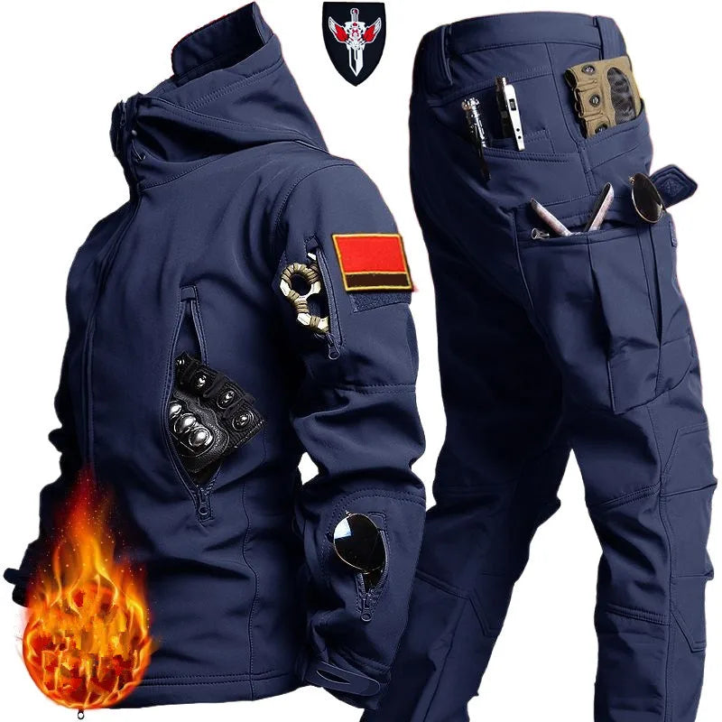 6XL TAD Tactical Men Hunting Hiking Fishing Explore Clothes Suit Camouflage Shark Skin Hunting Waterproof Hooded Jacket+Pants