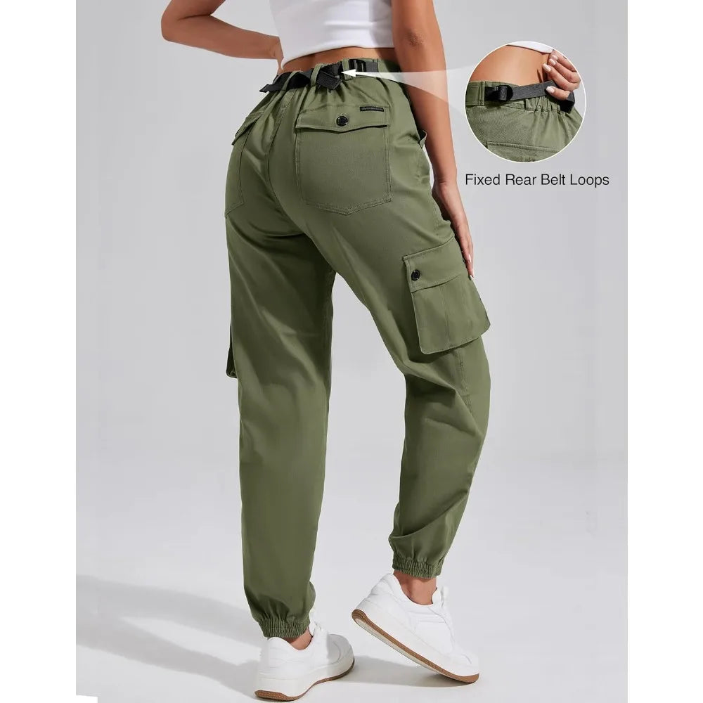 Pioneer Camp Women's Stretchy Cargo Pants with Pockets Cotton Climbing Hiking Casual High-Rise Joggers Adjustable Waist