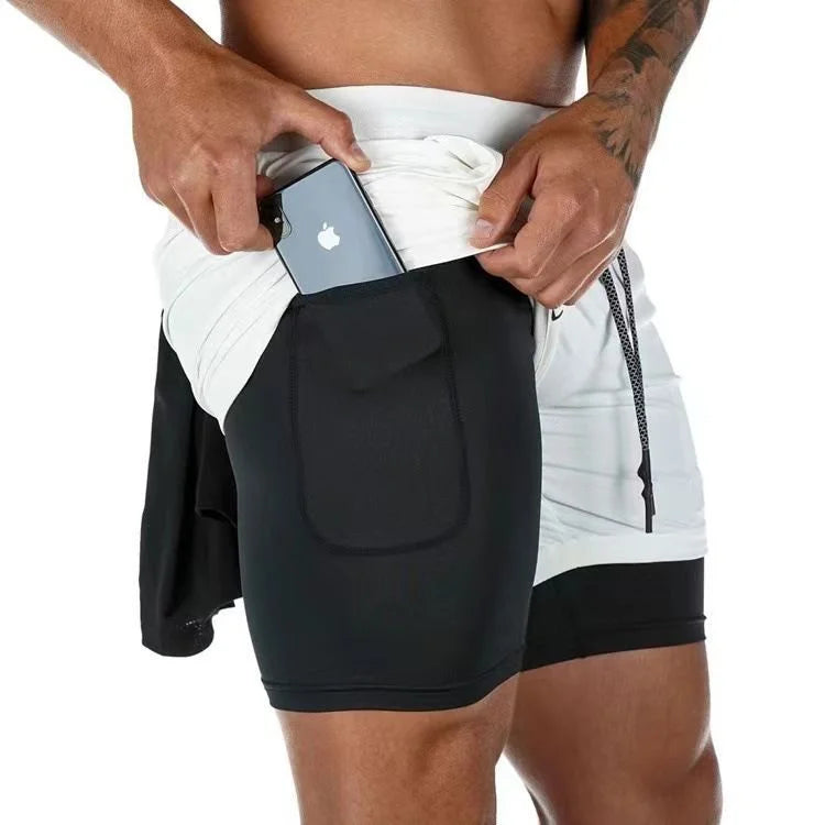 Running Shorts Polyester 2in1 Double Deck Camo Quick Dry Multi-Pocket Breathable Pants 1Pcs Men Casual Soft