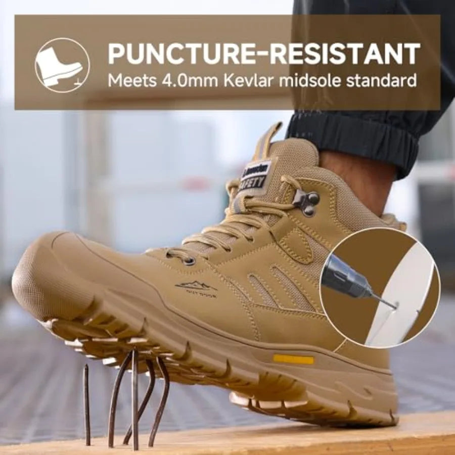 Steel Toe Boots for Men Indestructible High Top Work Shoes for Men Comfortable Safety Shoes Puncture Proof Hiking Construction