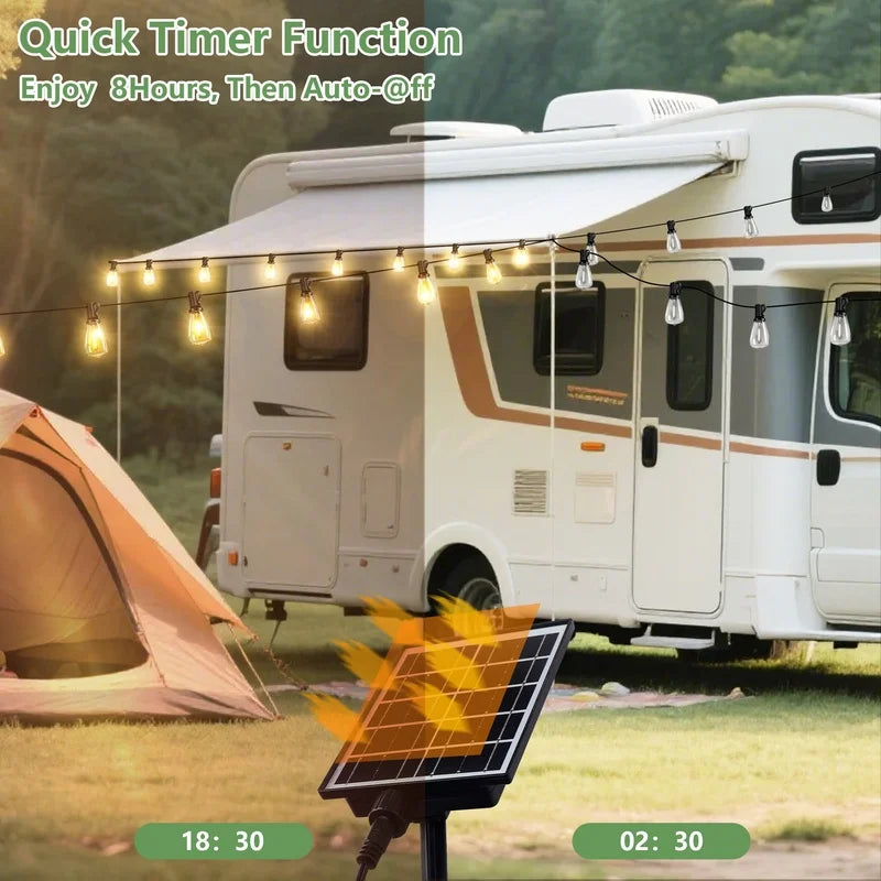 100FT Solar String Lights Waterproof, 30 LED Dimmable Patio Lights with Remote & USB Port for Garden Camping Backyard