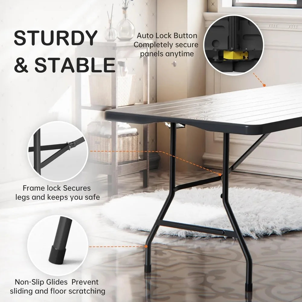 Six Foot Folding Table Heavy Duty Portable Indoor Outdoor Fold in Half Utility Plastic with Handle