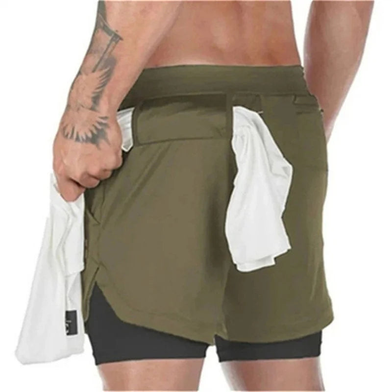 Running Shorts Polyester 2in1 Double Deck Camo Quick Dry Multi-Pocket Breathable Pants 1Pcs Men Casual Soft