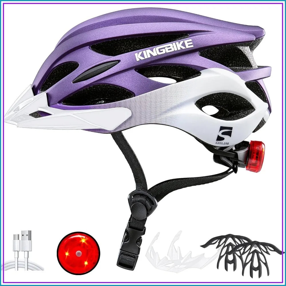 Bike Helmet for Adults Youth Road Commute Mountain Cycling with USB Light, Lightweight 20.4-23.6in