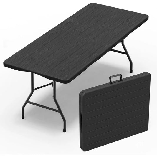 Six Foot Folding Table Heavy Duty Portable Indoor Outdoor Fold in Half Utility Plastic with Handle