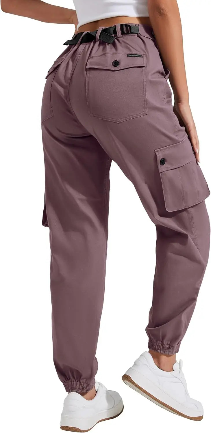 Pioneer Camp Women's Stretchy Cargo Pants with Pockets Cotton Climbing Hiking Casual High-Rise Joggers Adjustable Waist