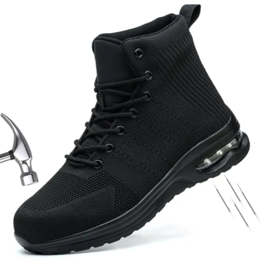 Steel Toe Work Boots for Men or Women, High Top Slip Resistant Safety Shoes Puncture Proof Comfortable Air Cushion Tennis Boots