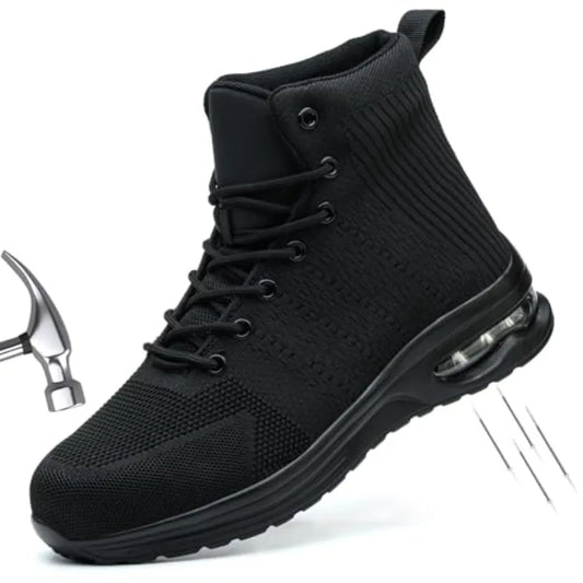 Steel Toe Work Boots for Men or Women, High Top Slip Resistant Safety Shoes Puncture Proof Comfortable Air Cushion Tennis Boots