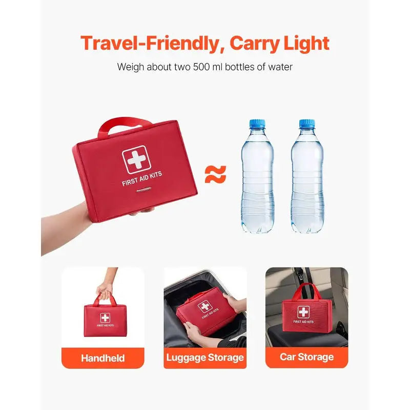 First aid kit, 420 pieces, 600D nylon, survival kit, medical emergency supplies, for home, car, office, travel, camping, truck, hiking, sports, vehicle & emergencies