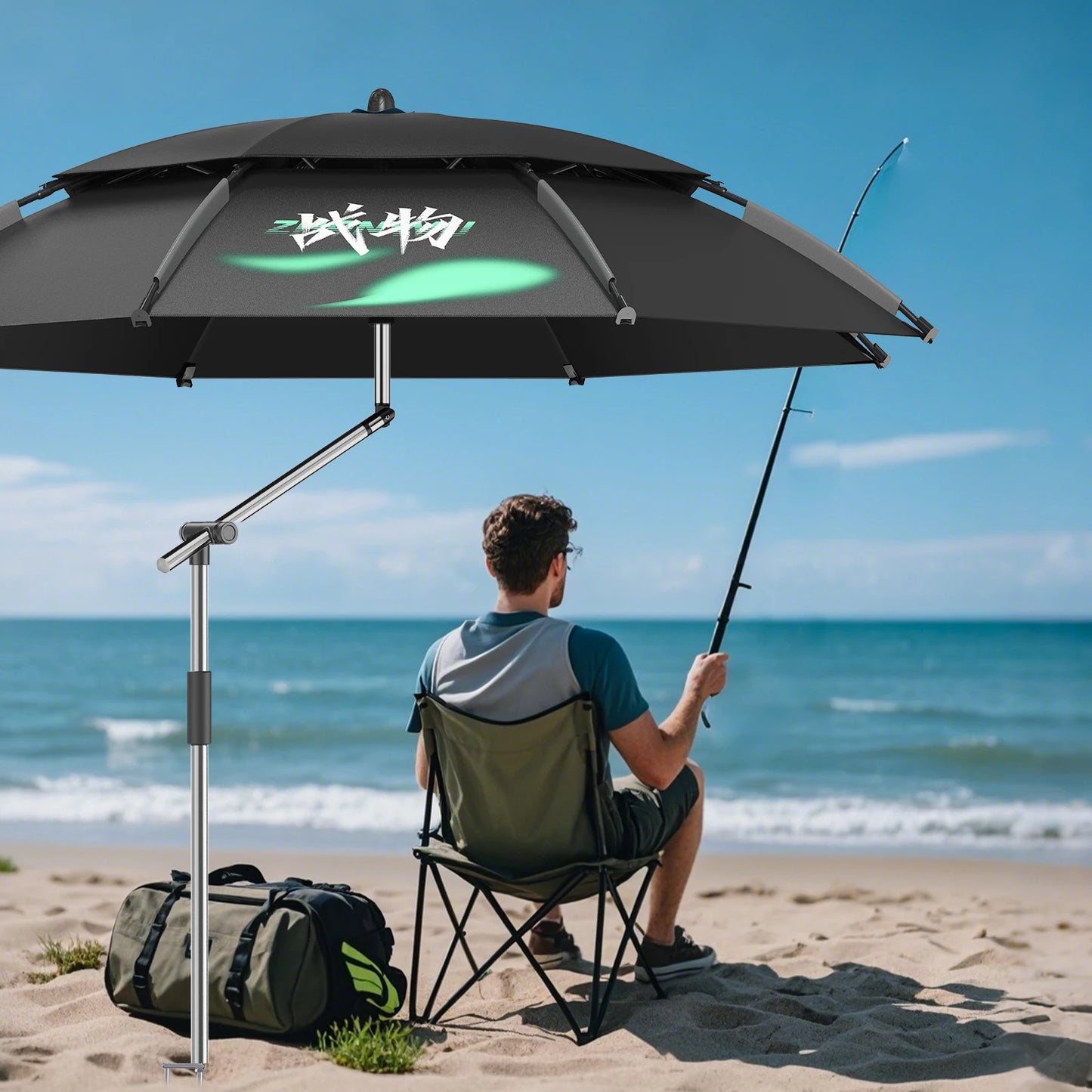 Large Foldable Fishing Umbrella | Beach Sun Umbrella UPF 50+Windproof Portable  Adjustable Durable for Sun Shade