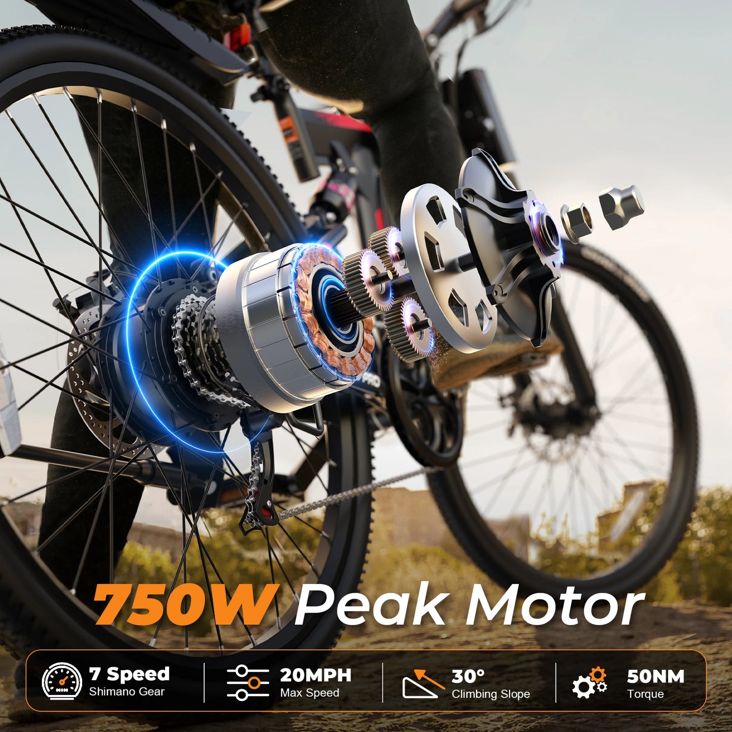 Varun M26-3 Pro Adult Electric Bike, 750W Peak Power Electric Road Bicycle, 48V 7.8Ah Battery, 26" MTB Mountain Ebike, 20MPH