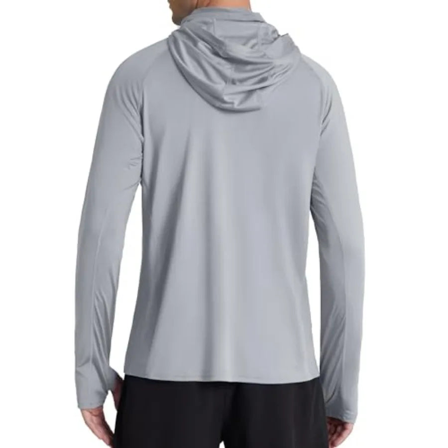 Roadbox Men's UPF 50+ Hooded Fishing Shirts Long Sleeve Sun Protection Hoodie, Hiking Running Swimming Rash Guard with Mask