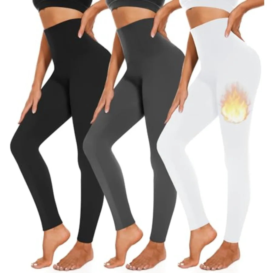 3 Pack Fleece Lined Leggings Women High Waisted Warm Winter Yoga Pants for Women Thermal Running Workout Leggings