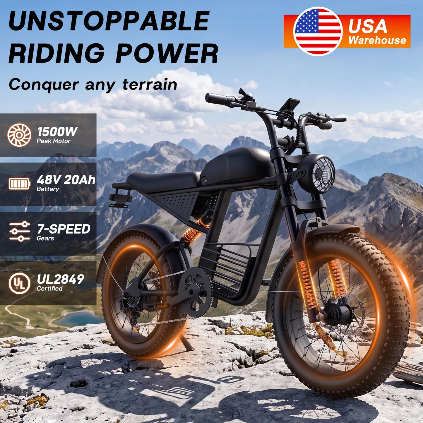 FLIWI 1500W Electric Bike for Adults | 34 MPH High-Speed 20" Fat Tire Ebike, 48V 20Ah Removable Battery, 7-Speed with Dual Disc Brake, UL 2849
