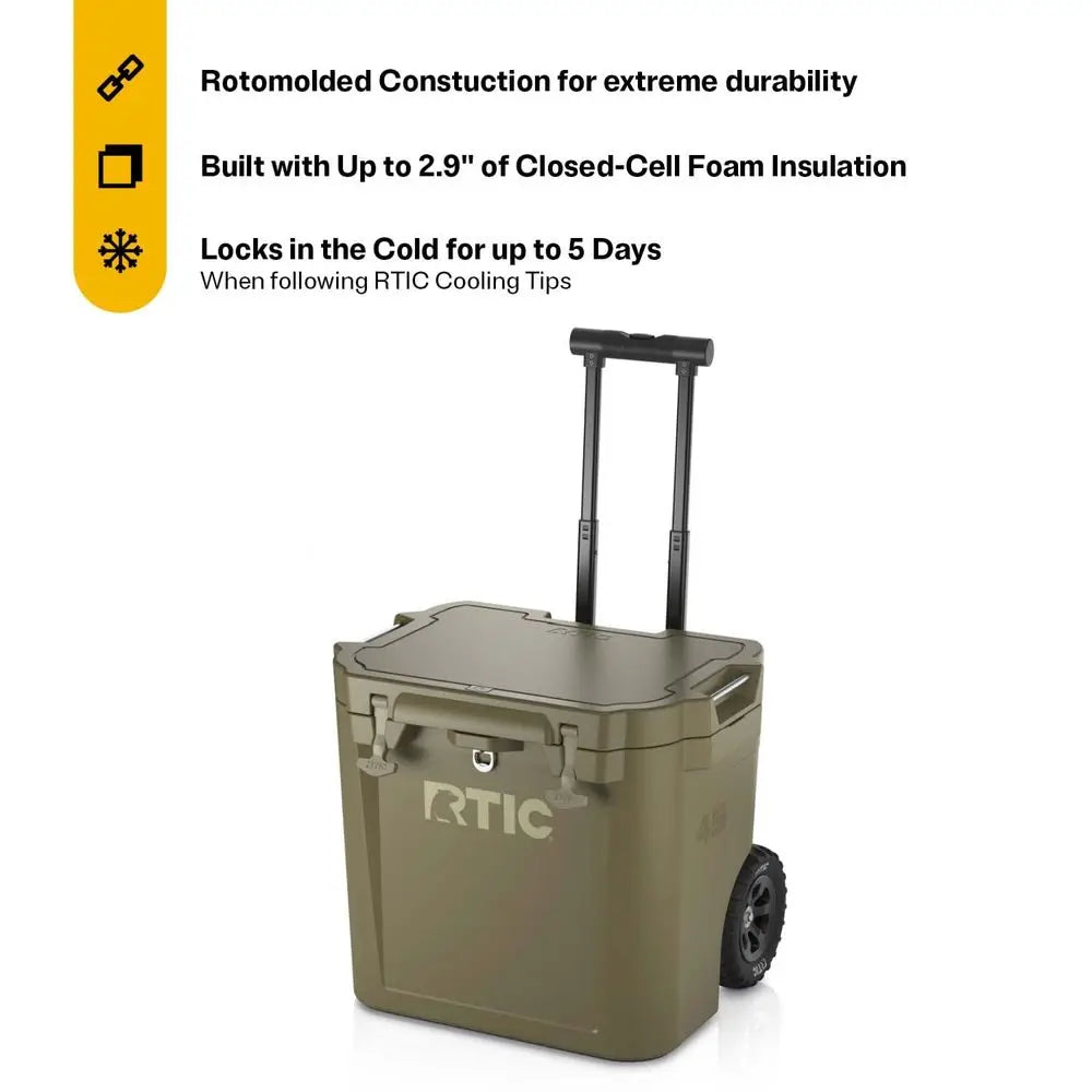 45 QT Wheeled UltraTough Cooler Hard Insulated Portable Ice Chest Box for Beach, Drink, Beverage, Camping, Picnic, Fishing, Boa