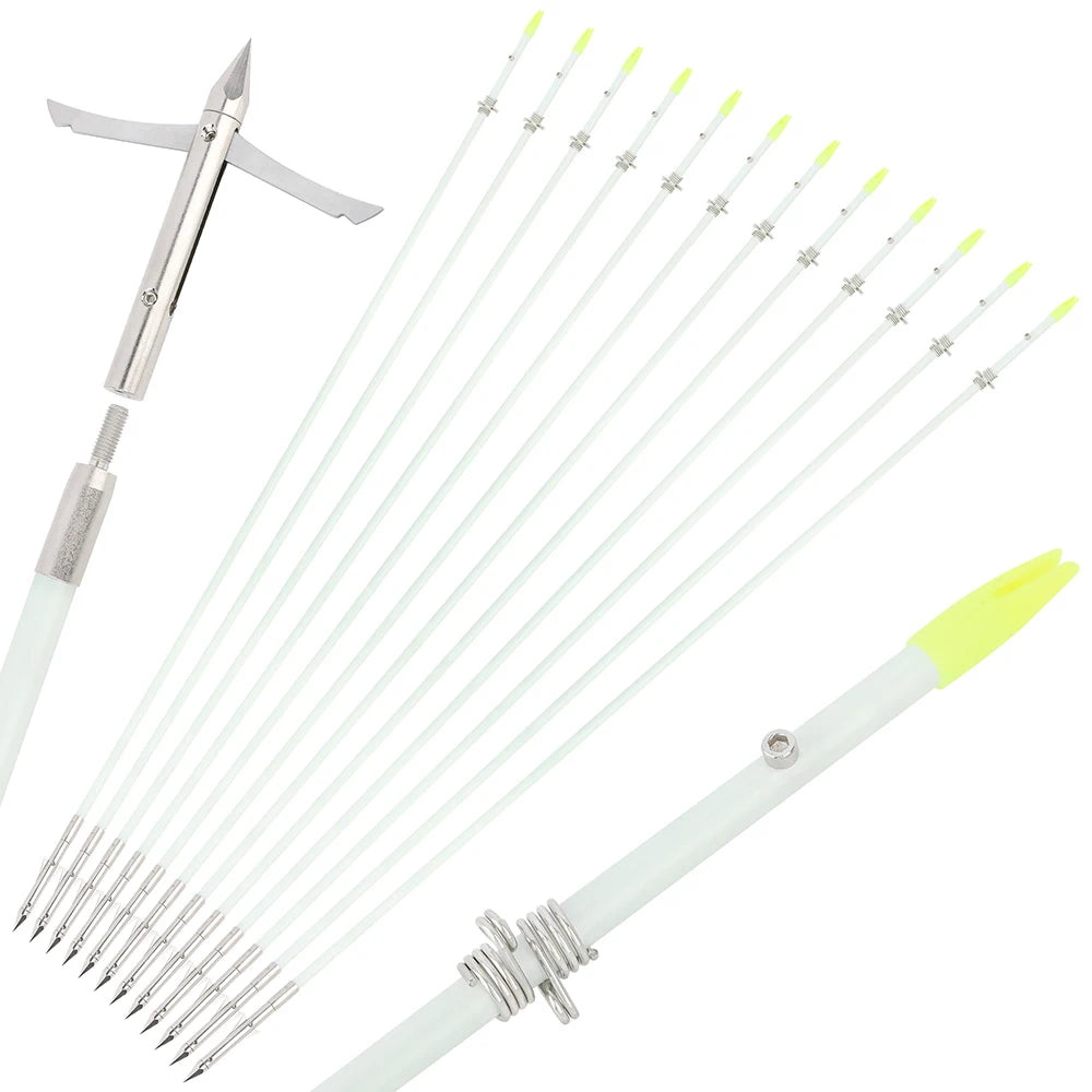 12pcs Fiberglass Fishing Arrows Archery Hunting Arrow 8mm Solid Arrow Shaft 37.8 Inch Fishing Shooting Outdoor Sports
