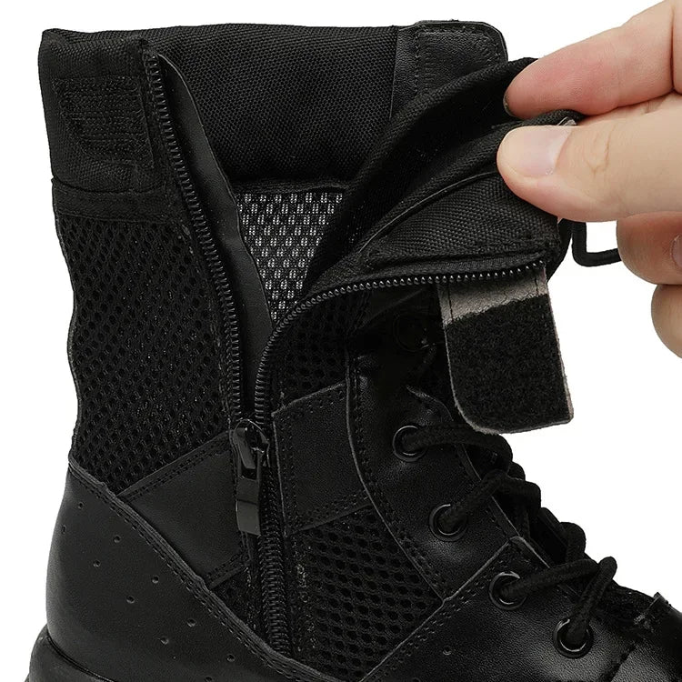 Side Zipper Military Outdoor Combat Tactical Boots Men Women Lightweight Summer Mesh Breathable Hiking Climbing Shoes 35-48 Size
