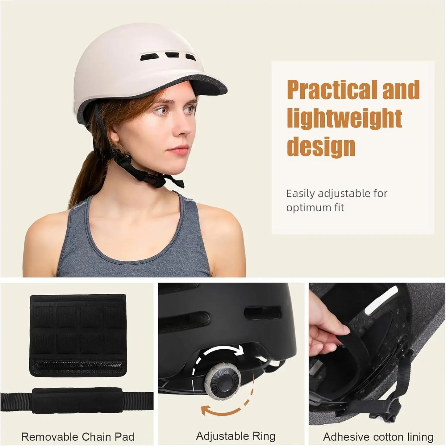 Bike Helmet, Motorcycle Helmet Man, Mountain Bikes - Men Women Adult Baseball Cap Style Lightweight Adjustable Cycling Helmet for Road Biking, Urban Commuter, Mountain Trails, Also Suitable for Motorcycle Riding (CPSC Certifi