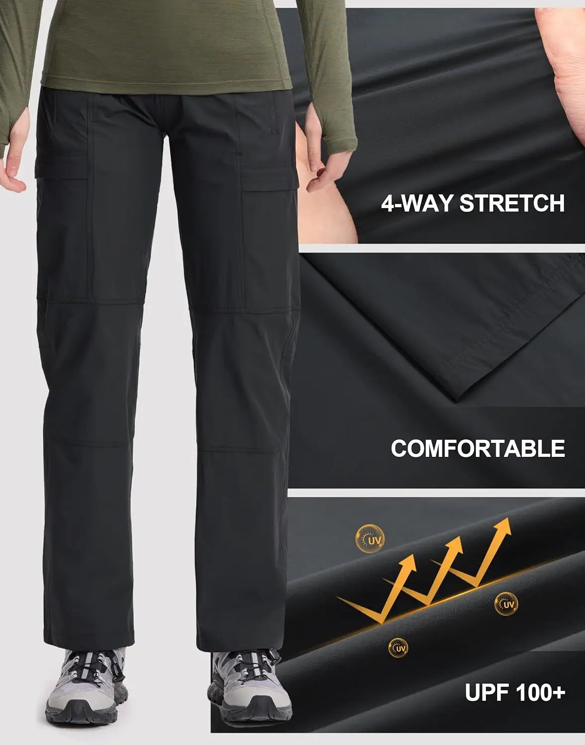 Pioneer Camp Women's Cargo Hiking Pants Packable Ultra-Light UPF100 Stretch Work Travel Pants with 4 Pockets Trail Outdoor