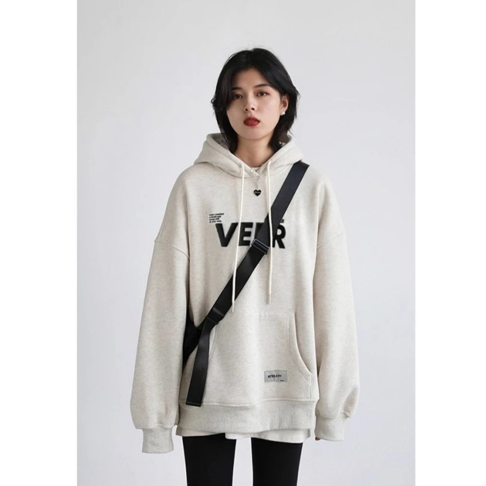 CHIC VEN New Women Sweatshirts Loose Casual Retro Hooded Plush Thick Oversized Female Jacket Pullover Coat Autumn Winter 2025