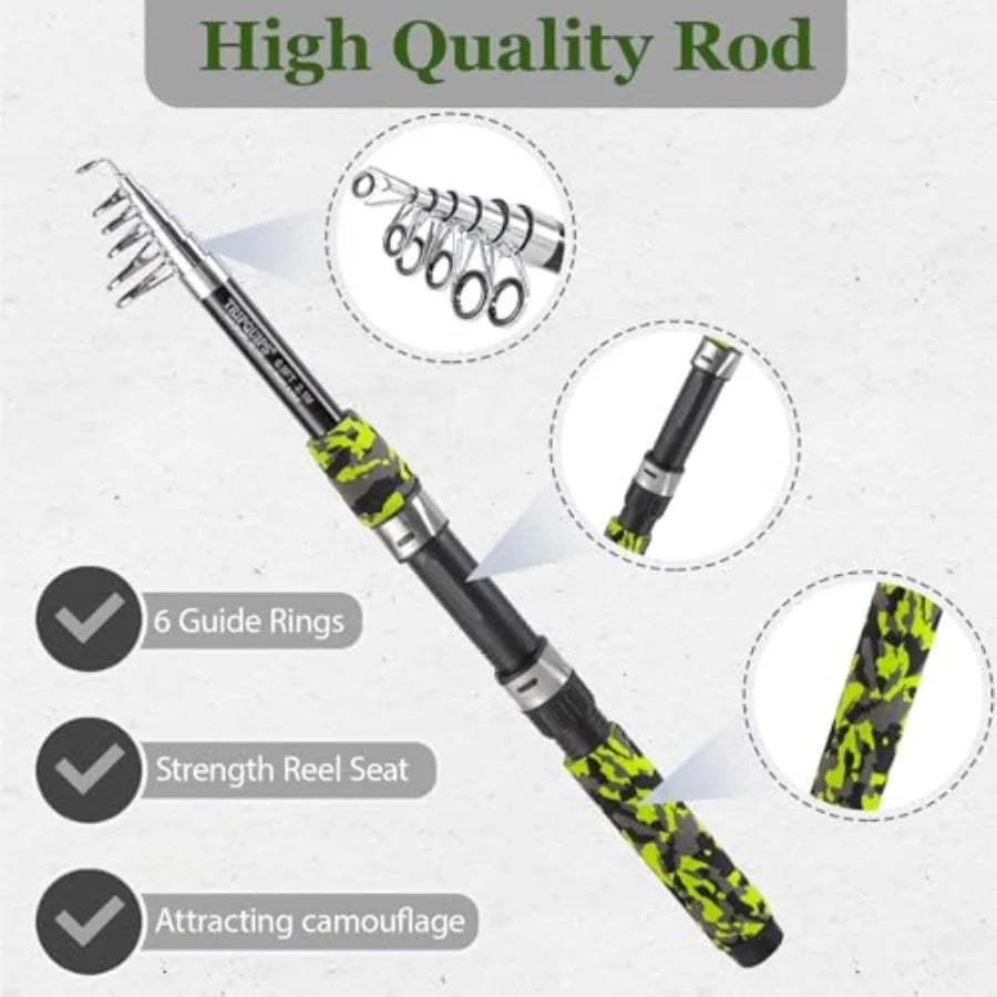 6.9FT Telescopic Fishing Rod - Lightweight Spinning Fishing Pole for Freshwater and Saltwater Anglers