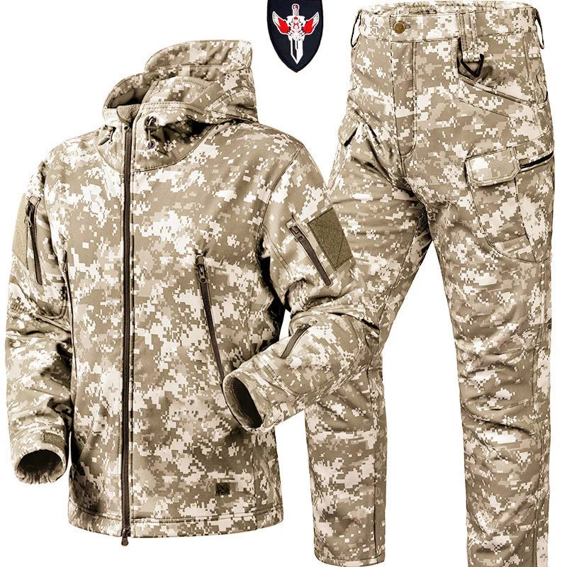 6XL TAD Tactical Men Hunting Hiking Fishing Explore Clothes Suit Camouflage Shark Skin Hunting Waterproof Hooded Jacket+Pants