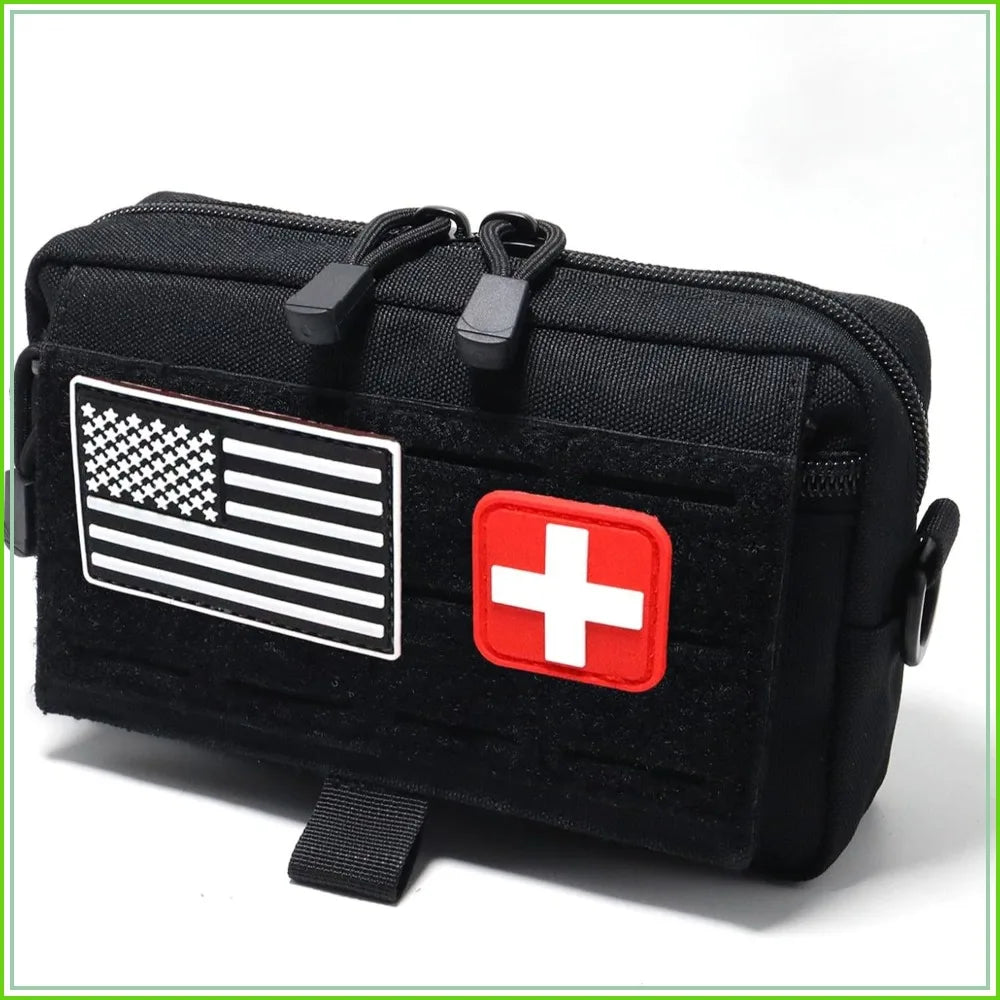 Tactical Admin Pouch Molle EDC Tool Bag Laser-Cut Design EMT First Aid Kit Includes Flag & Cross Patch