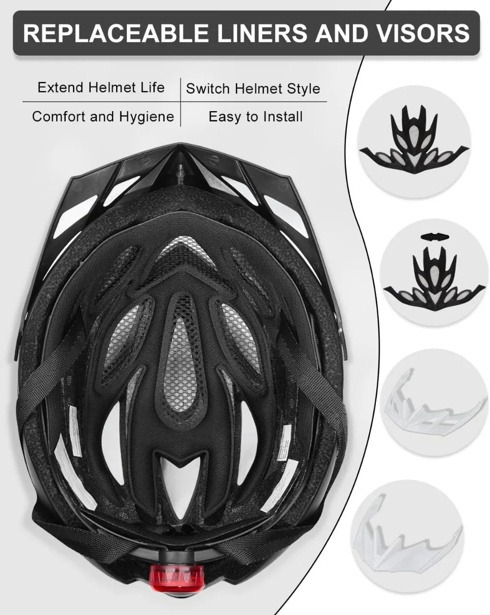 Bike Helmet for Adults Youth Road Commute Mountain Cycling with USB Light, Lightweight 20.4-23.6in