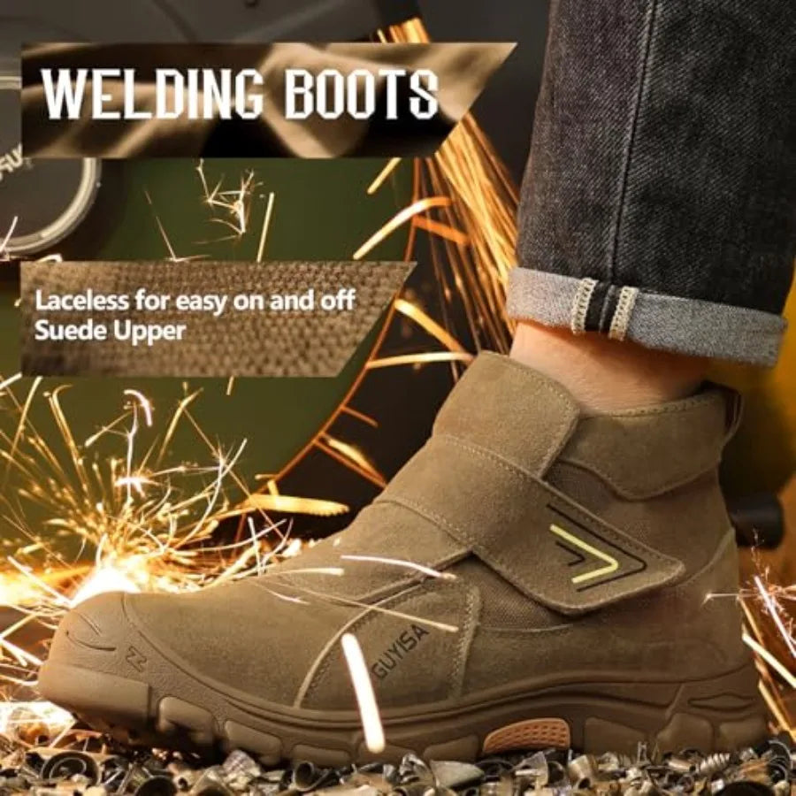 GLANOUDUN Steel Toe Boots for Men Slip on Work Boots for Men Comfortable Safety Boot Indestructible Construction Footwear Lacel