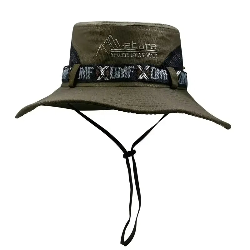 Bucket Fisherman Hat Unisex Men Women Panama Mesh Fabric UV Protection Wide Brim Safari One Size Hunting Fishing Beach