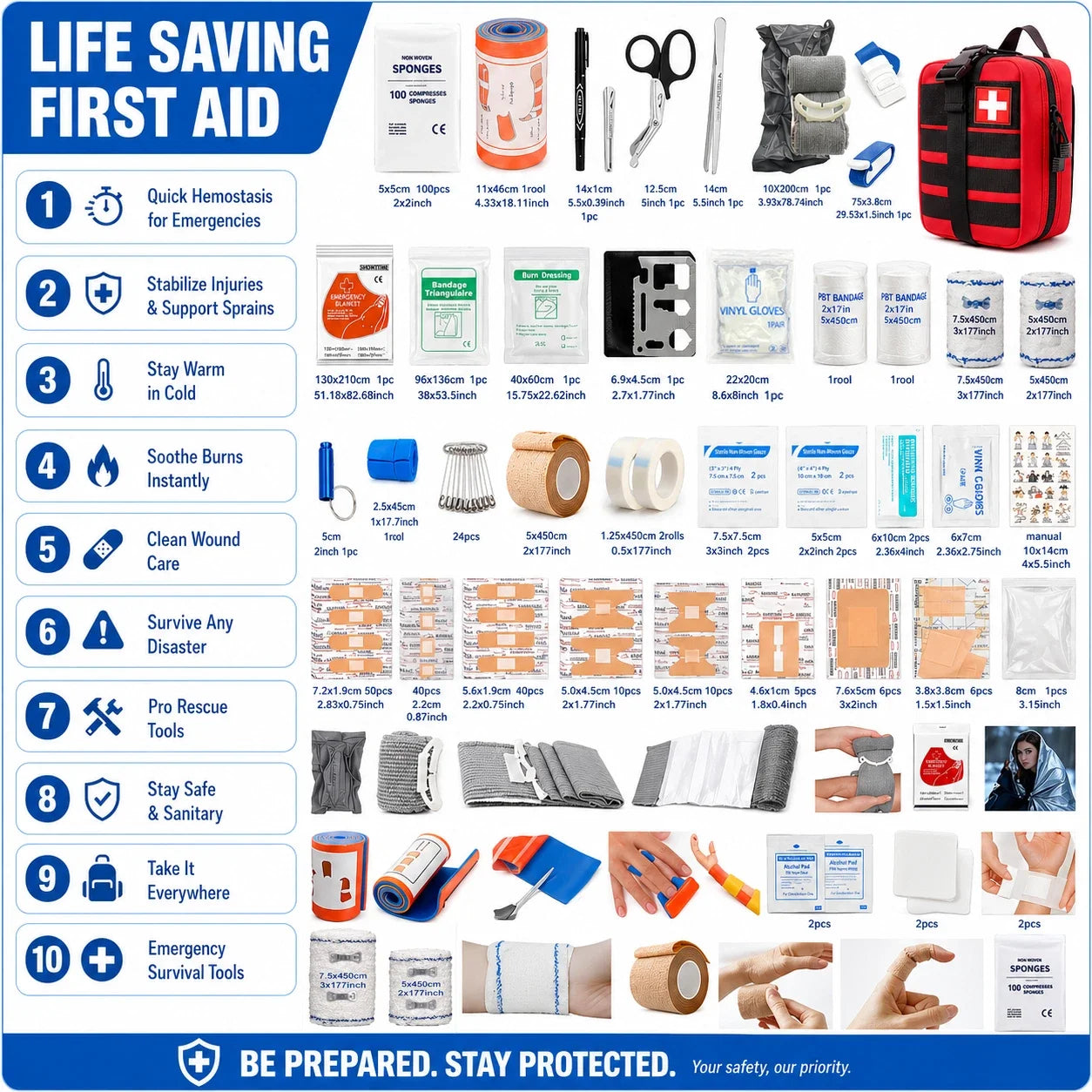 VOHZEEL 397Pcs Emergency First Aid Kit Tourniquet Trauma Kit Medical Bag Outdoor