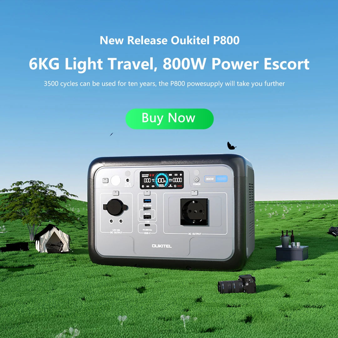Oukitel P800 Portable Power Station, 512Wh LiFePO4 generator,1600W Peak Solar Generators, 800 wat power source,2x800W AC Outlets Lightweight & Quiet Solar Generator for Camping, Home Emergency, RV & Outdoor Travel