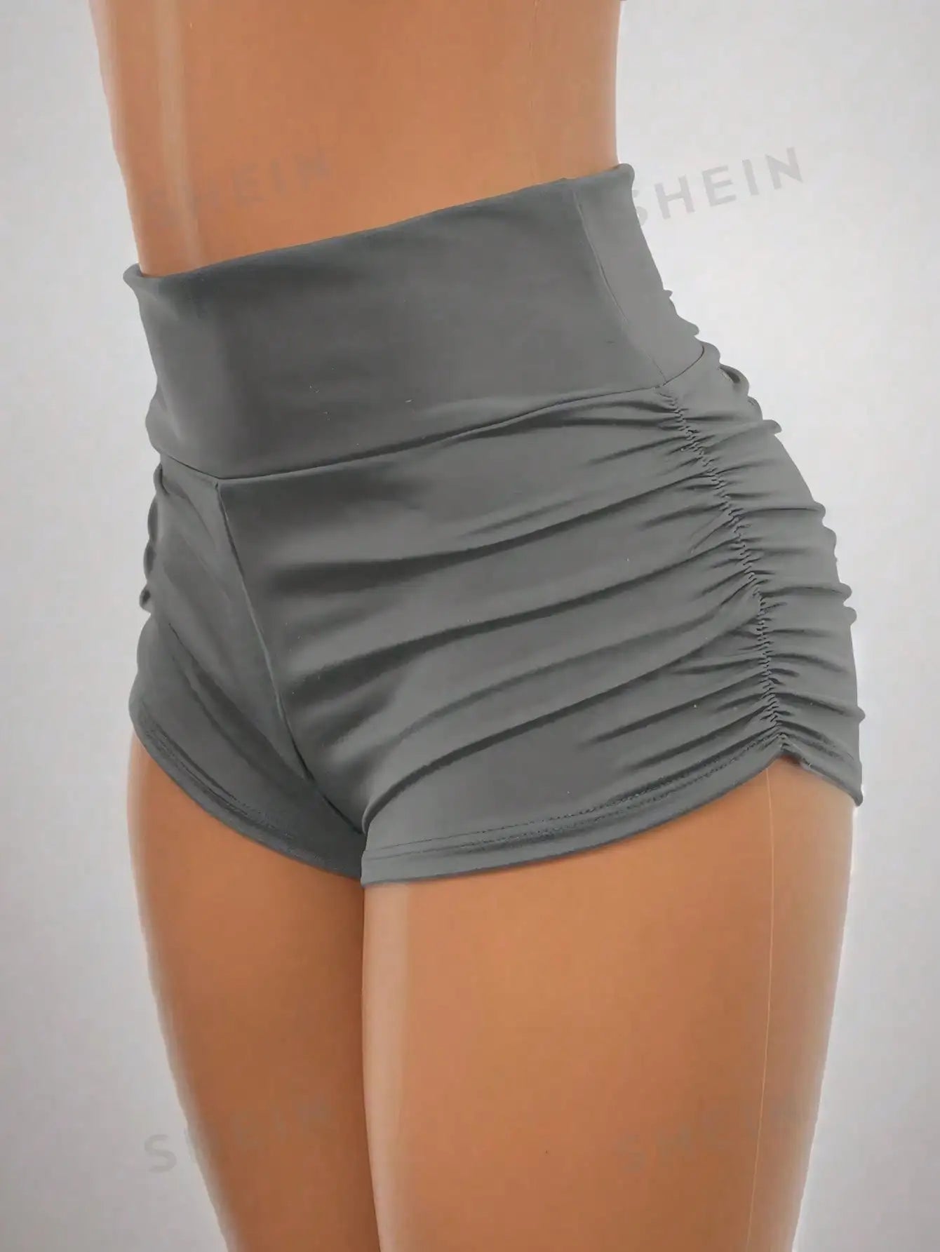 EZwear Ladies' Solid Color Ruched Biker Shorts, Summer Biking,Yoga Sports