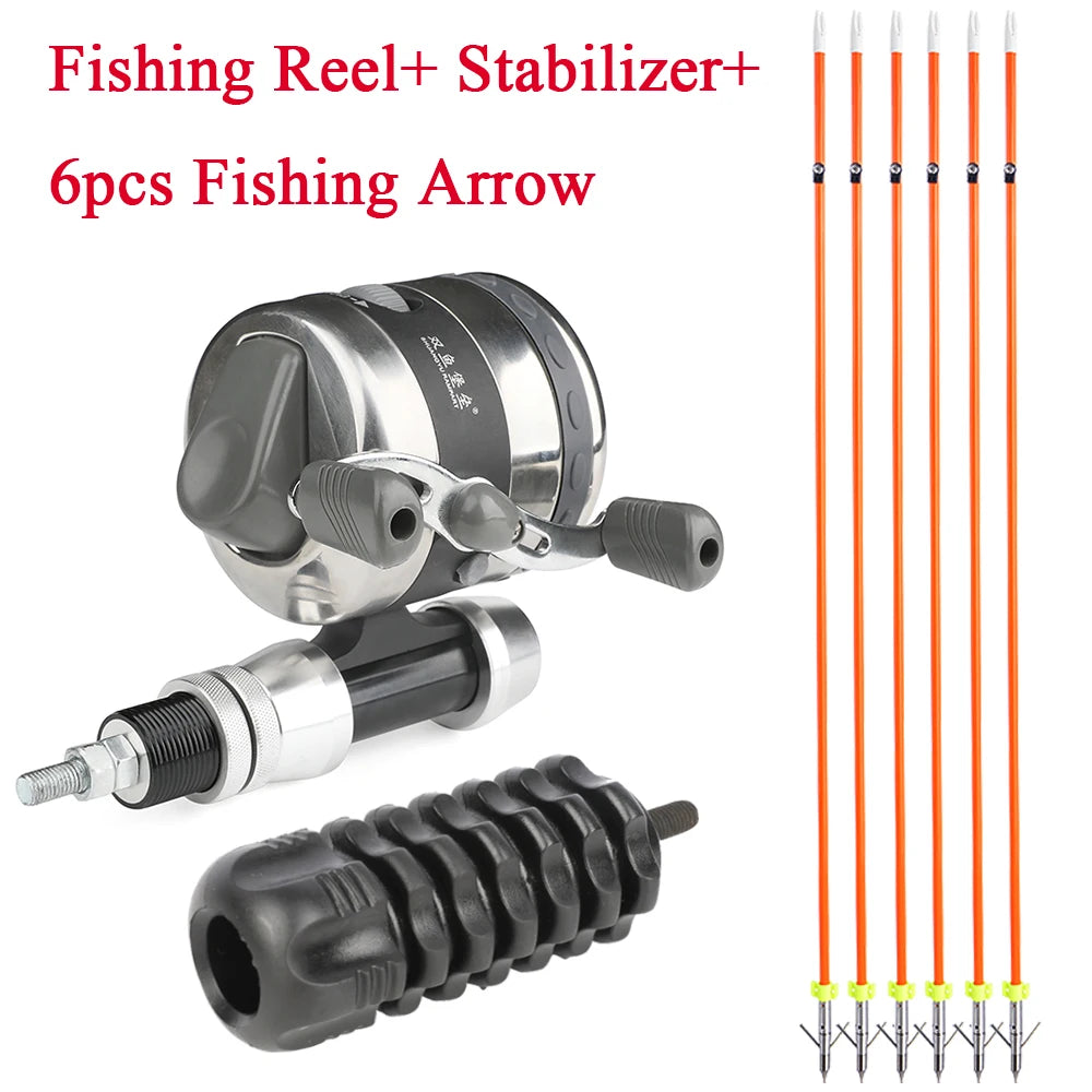 Bowfishing Reel and 33" Fishing Arrow Set Outdoor Hunting Fishing Equipment Winding Capacity 20LB/105YDS Bow Fish Shooting Reel