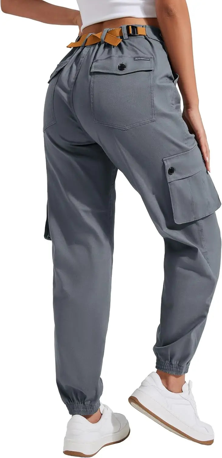 Pioneer Camp Women's Stretchy Cargo Pants with Pockets Cotton Climbing Hiking Casual High-Rise Joggers Adjustable Waist