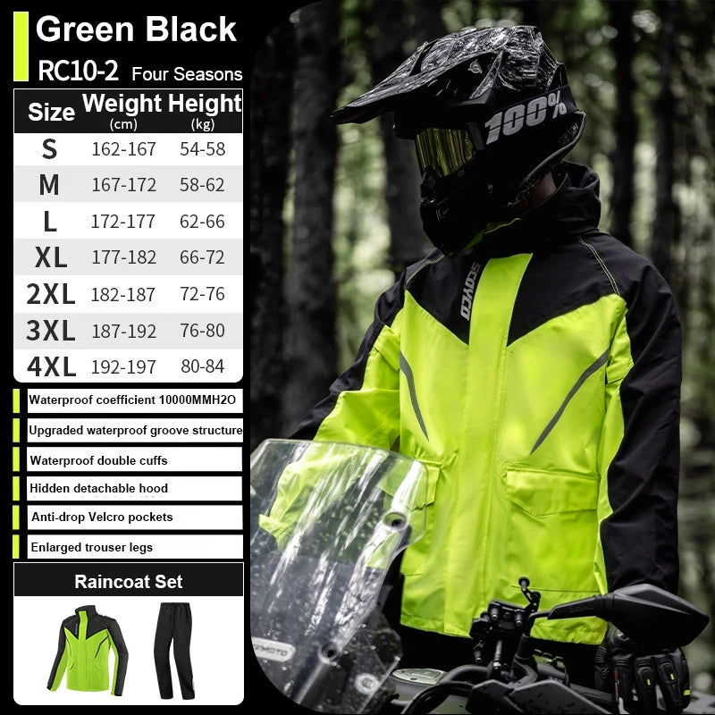 SCOYCO Motorcycle Raincoat Suit Men Rainstorm Prevention Split Rain Jacket Pants Camping Hiking Fishing Motorbike Rider Raincoat