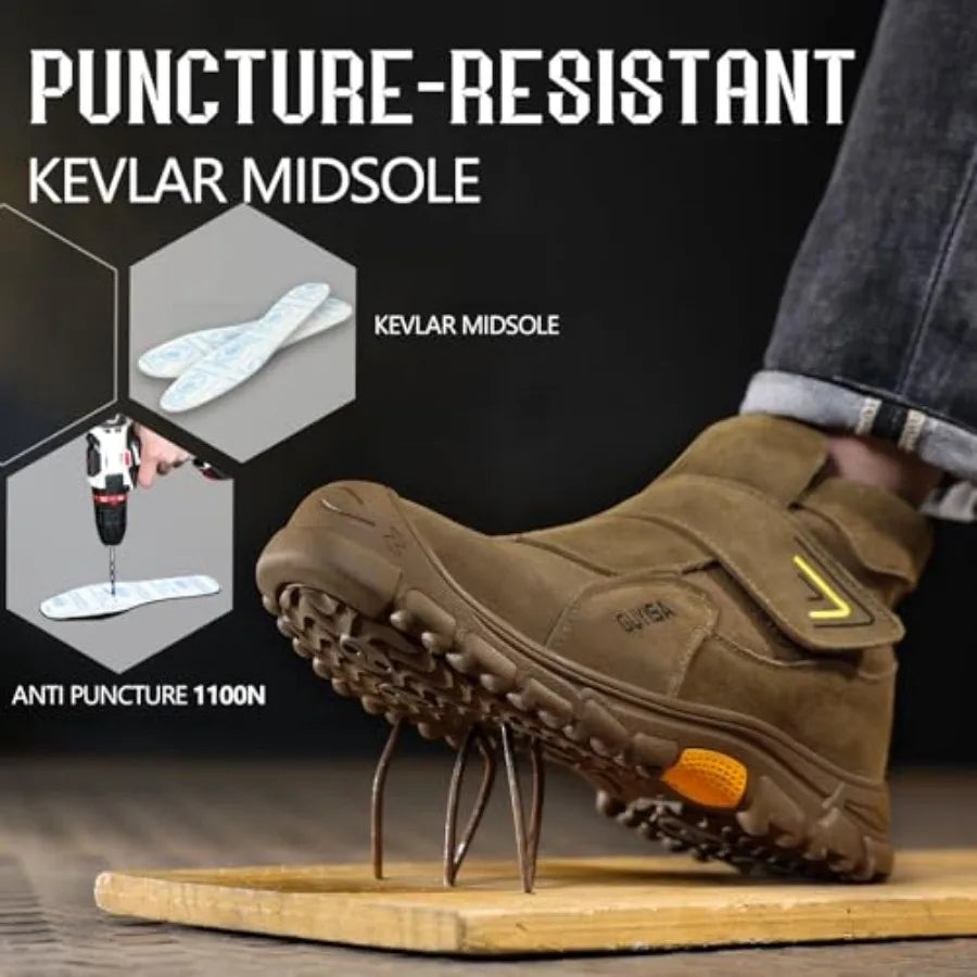 GLANOUDUN Steel Toe Boots for Men Slip on Work Boots for Men Comfortable Safety Boot Indestructible Construction Footwear Lacel