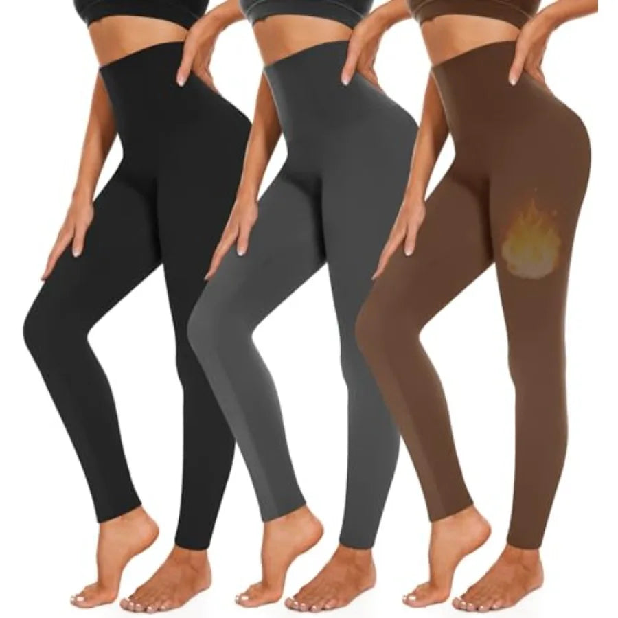 3 Pack Fleece Lined Leggings Women High Waisted Warm Winter Yoga Pants for Women Thermal Running Workout Leggings